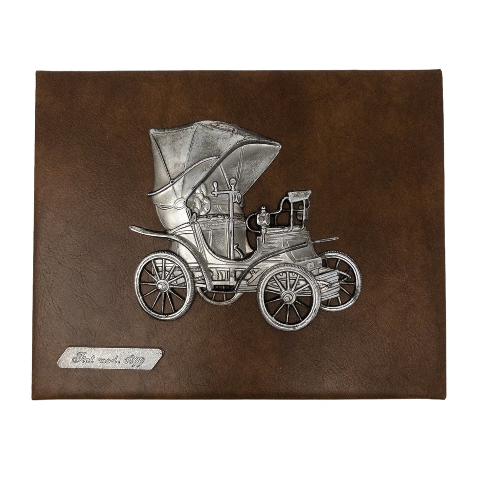 ANTIQUE Fiat Mod 1899 mounted pewter on leather wall decor plaque